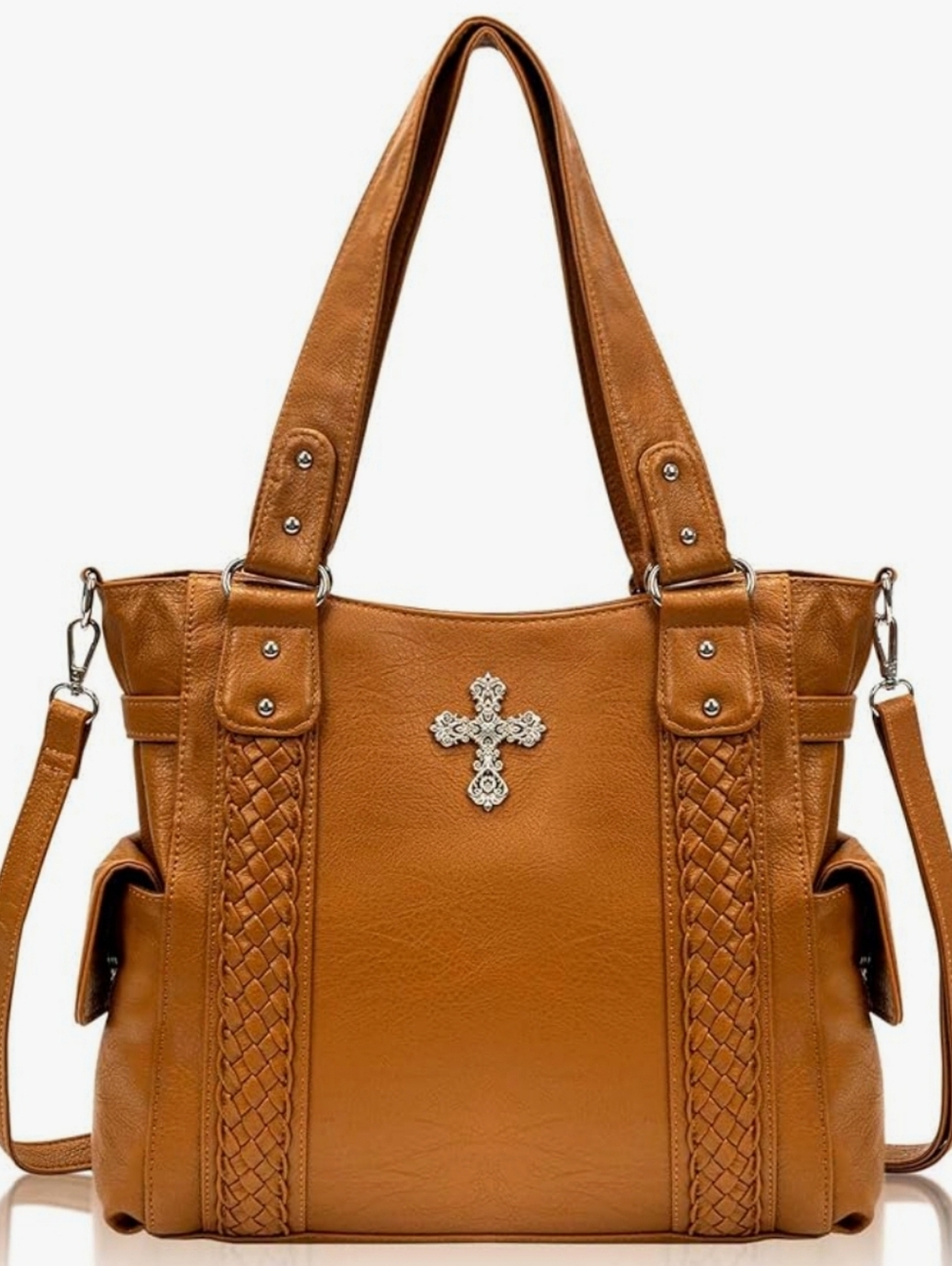 Western Large Hobo Bag with Central Rhinestone Cross Accent NWOT